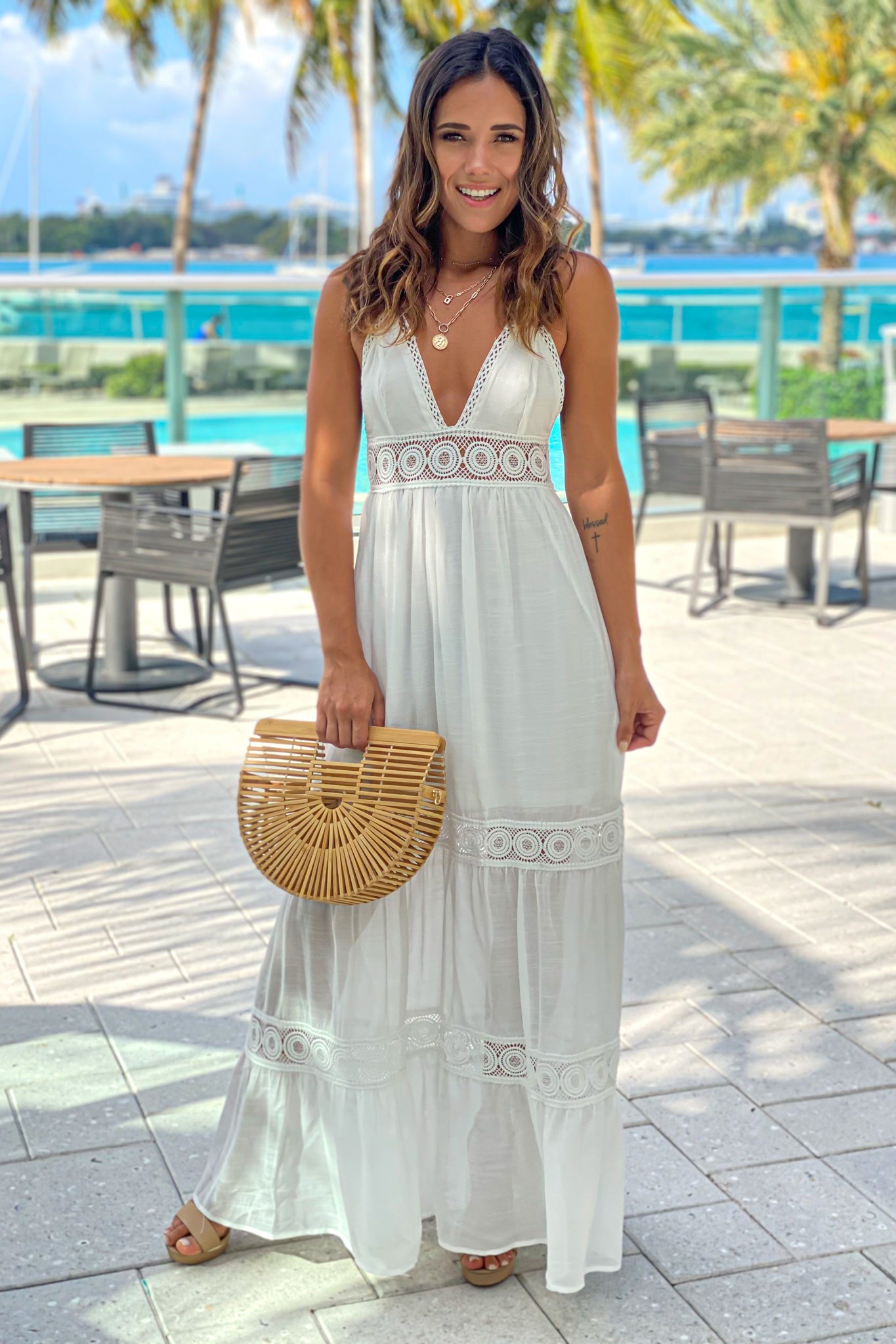 Off White Maxi Dress With Crochet Top ...
